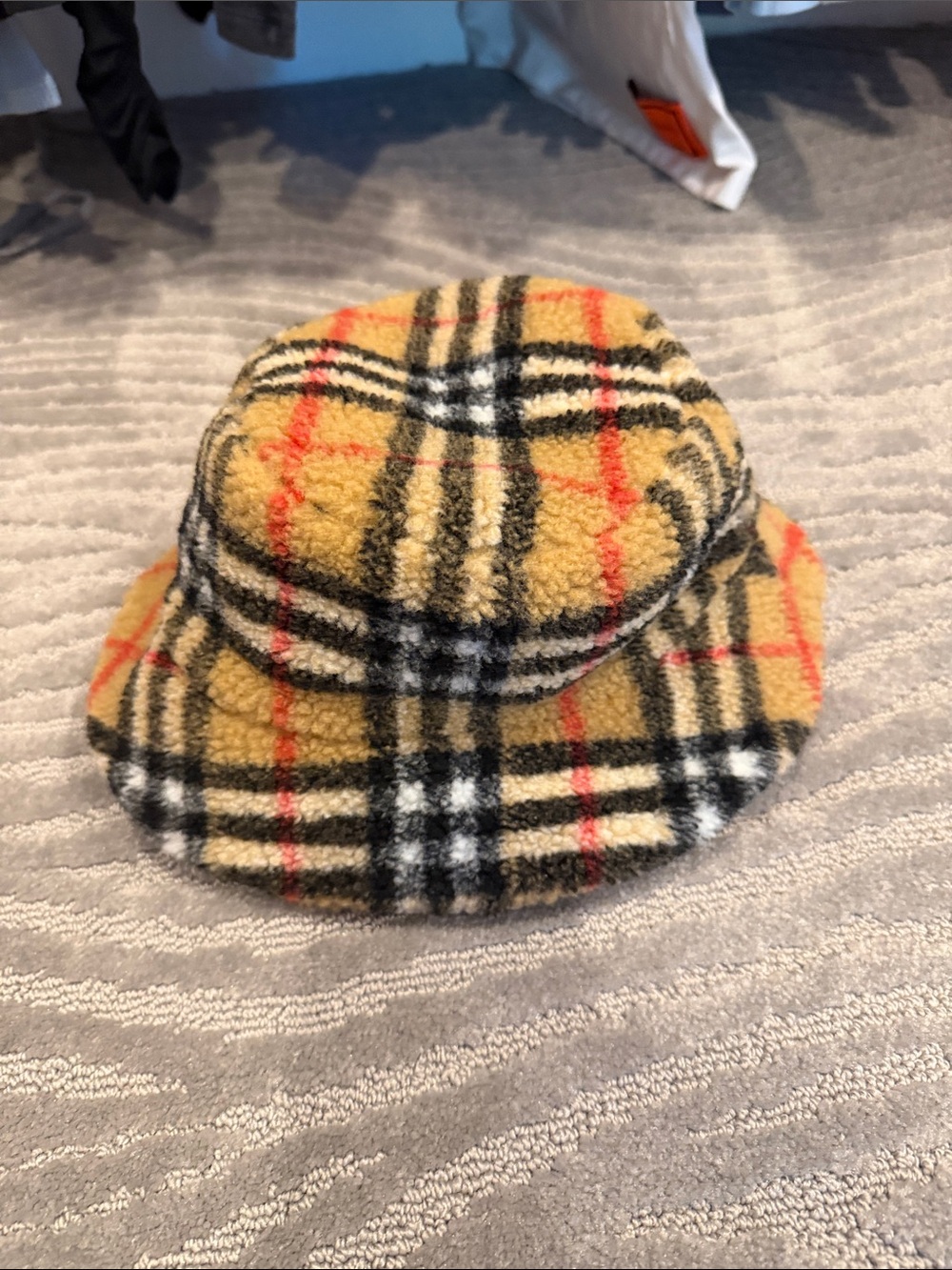Burberry Yellow Check Sherpa Bucket Hat